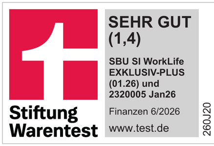 Testsiegel Stiftung Warentest, Finanztest 6/2026: SEHR GUT (1,4), Berufsunfähigkeit, SI WorkLife EXKLUSIV-PLUS