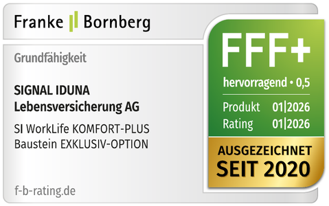 Testsiegel Franke und Bornberg, Rating 01/2026: FFF+ hervorragend, Grundfähigkeit, SI WorkLife KOMFORT-PLUS